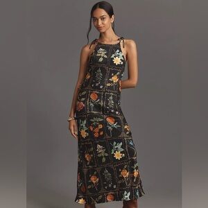 ANTHROPOLOGIE 
Tie-Neck Column Midi Dress - Multicolor